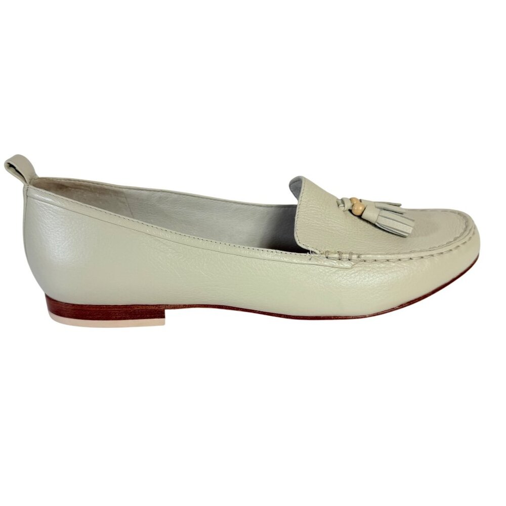 FlipFlop Cream Leather Tassel Loafers Size 8.5 Slip On Flat Stack Heel Casual